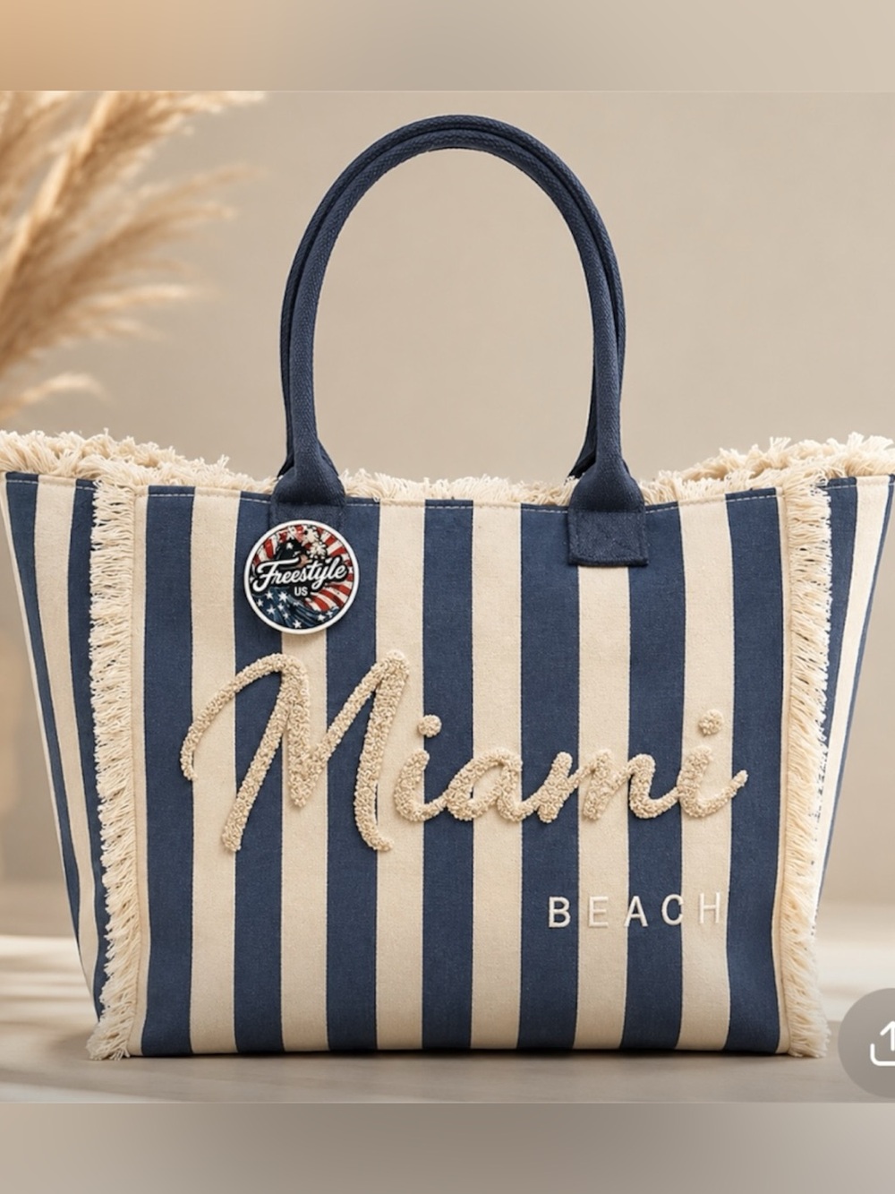 Freestyle Navy and Cream Striped 'Miami' Tote